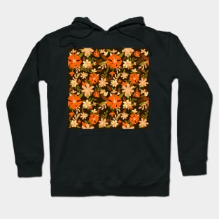 Pastel Color Floral Pattern - Brown Green Orange Hoodie